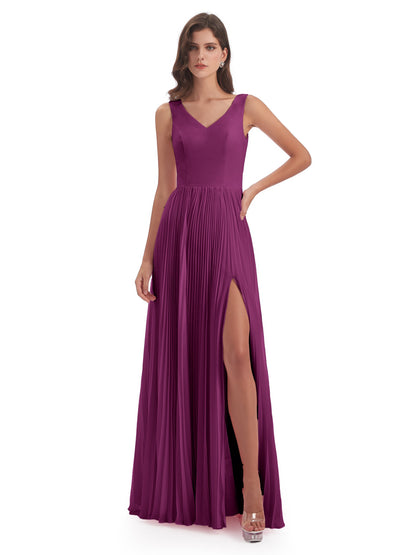 Kenya V-neck Split Chiffon Long Bridesmaid Dresses
