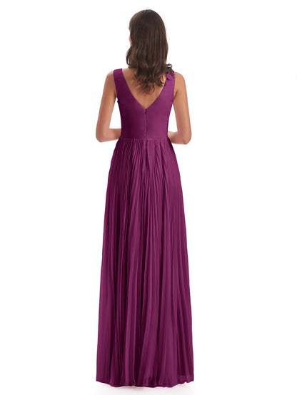 Kenya V-neck Split Chiffon Long Bridesmaid Dresses
