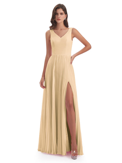 Kenya V-neck Split Chiffon Long Bridesmaid Dresses