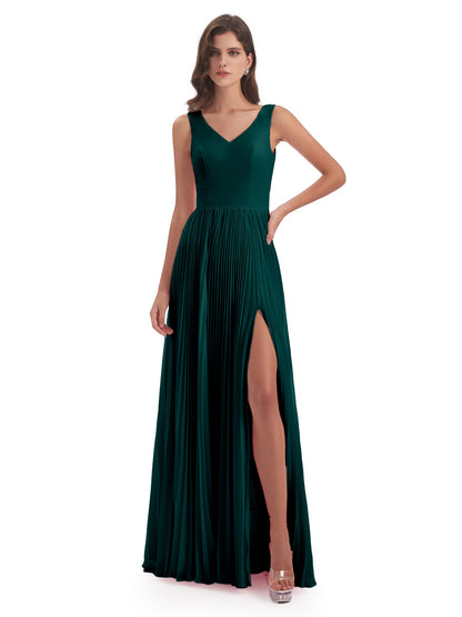 Kenya V-neck Split Chiffon Long Bridesmaid Dresses