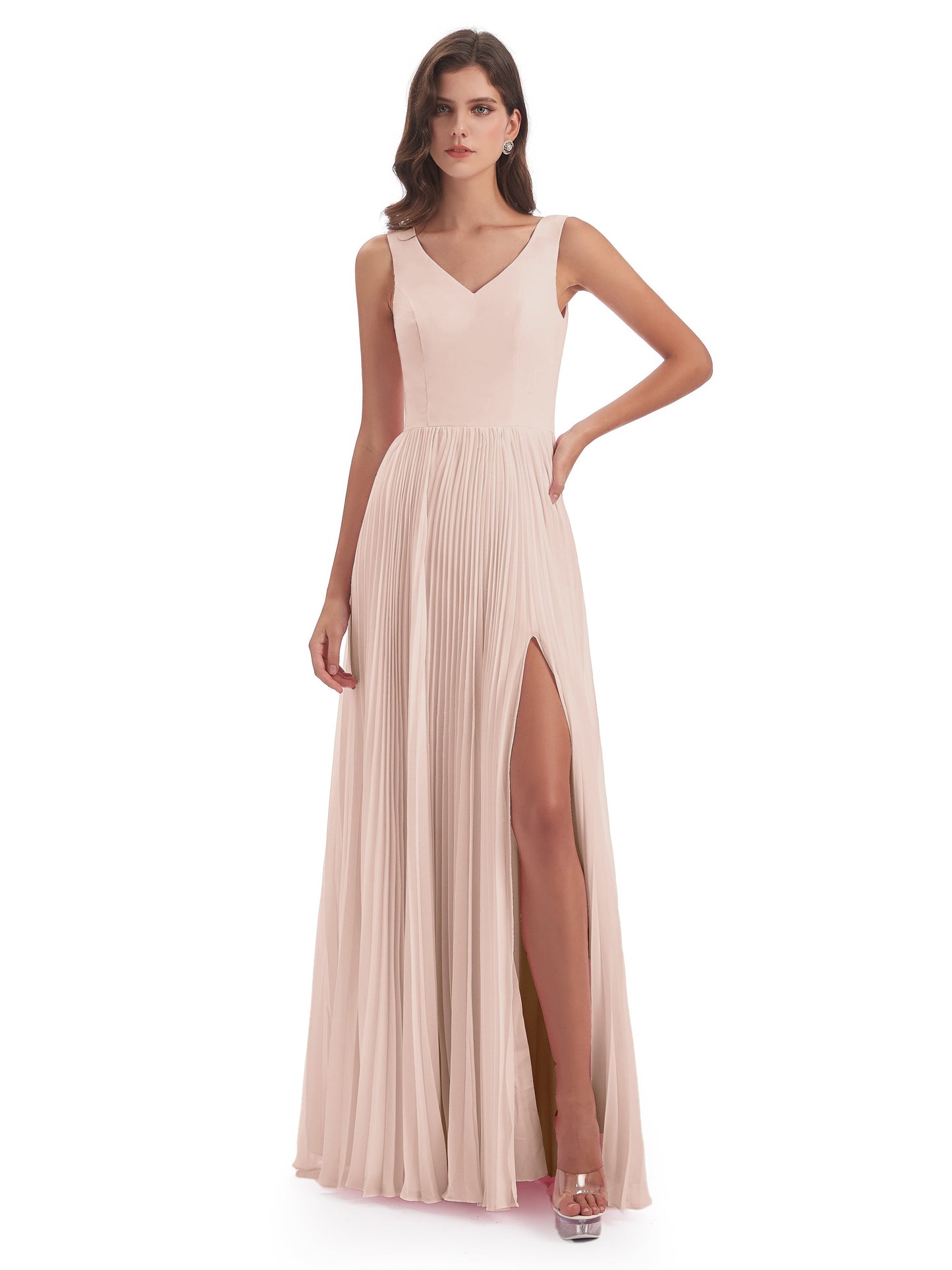 Kenya V-neck Split Chiffon Long Bridesmaid Dresses