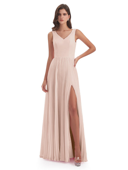 Kenya V-neck Split Chiffon Long Bridesmaid Dresses