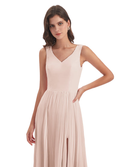 Kenya V-neck Split Chiffon Long Bridesmaid Dresses