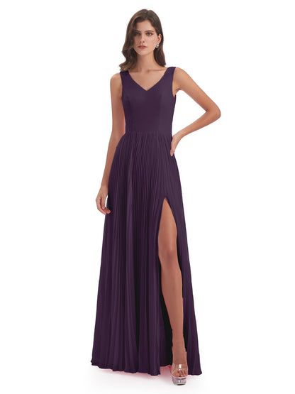 Kenya V-neck Split Chiffon Long Bridesmaid Dresses