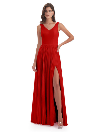 Kenya V-neck Split Chiffon Long Bridesmaid Dresses