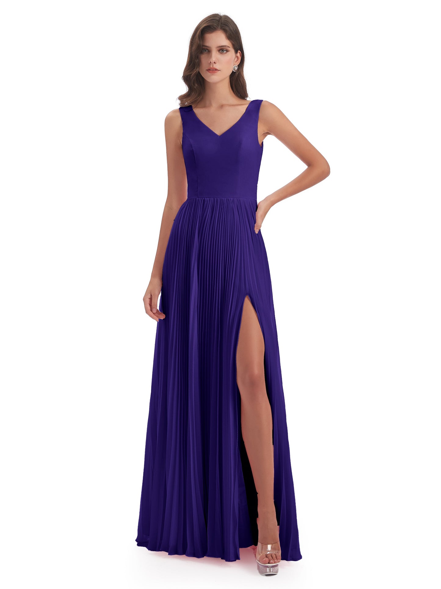 Kenya V-neck Split Chiffon Long Bridesmaid Dresses