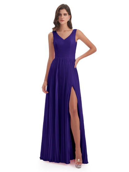 Kenya V-neck Split Chiffon Long Bridesmaid Dresses