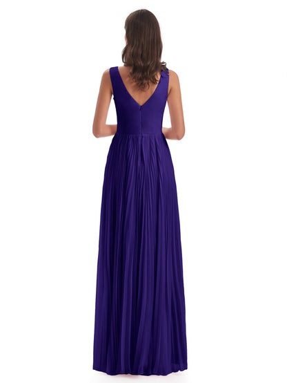 Kenya V-neck Split Chiffon Long Bridesmaid Dresses
