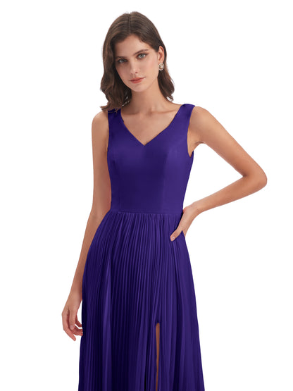 Kenya V-neck Split Chiffon Long Bridesmaid Dresses