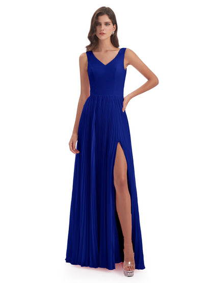 Kenya V-neck Split Chiffon Long Bridesmaid Dresses