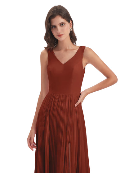 Kenya V-neck Split Chiffon Long Bridesmaid Dresses
