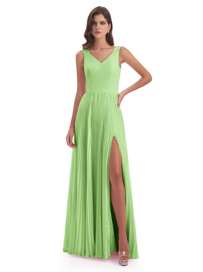 Kenya V-neck Split Chiffon Long Bridesmaid Dresses