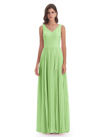 Kenya V-neck Split Chiffon Long Bridesmaid Dresses
