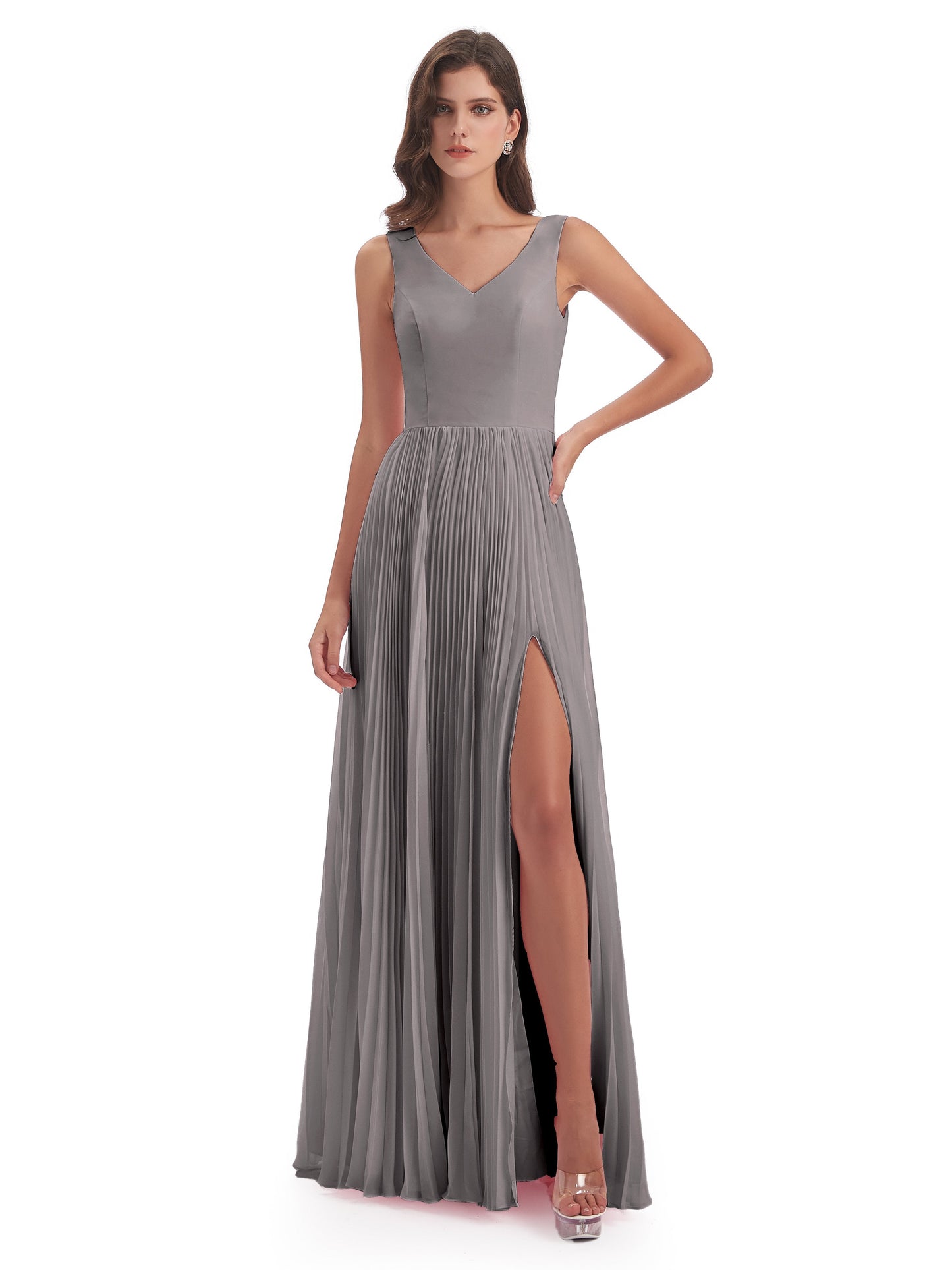 Kenya V-neck Split Chiffon Long Bridesmaid Dresses