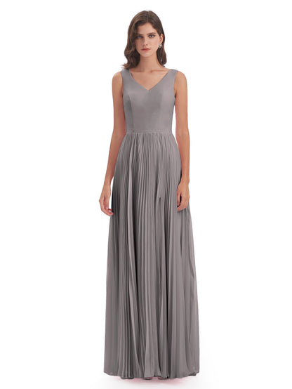 Kenya V-neck Split Chiffon Long Bridesmaid Dresses
