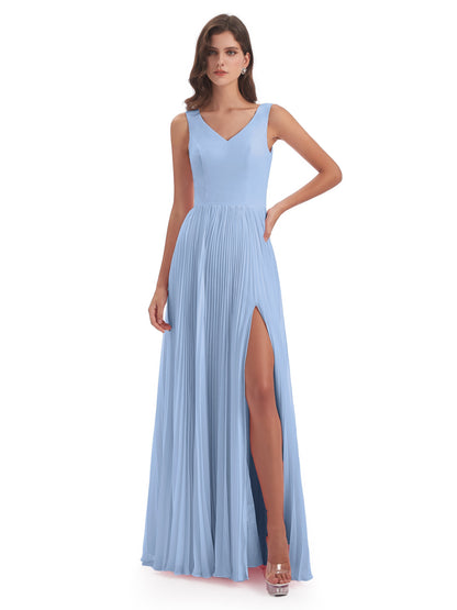 Kenya V-neck Split Chiffon Long Bridesmaid Dresses