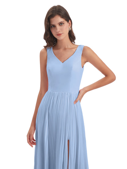 Kenya V-neck Split Chiffon Long Bridesmaid Dresses