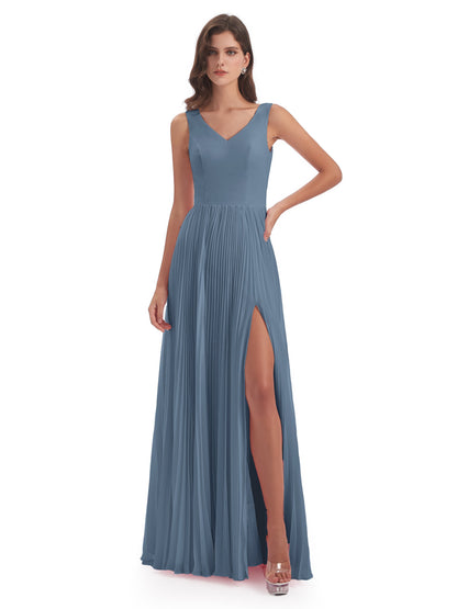 Kenya V-neck Split Chiffon Long Bridesmaid Dresses