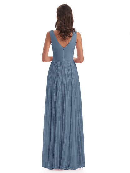 Kenya V-neck Split Chiffon Long Bridesmaid Dresses