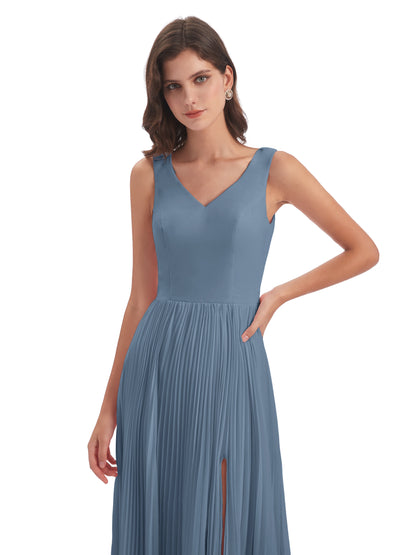 Kenya V-neck Split Chiffon Long Bridesmaid Dresses