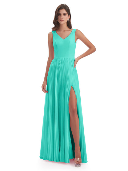 Kenya V-neck Split Chiffon Long Bridesmaid Dresses