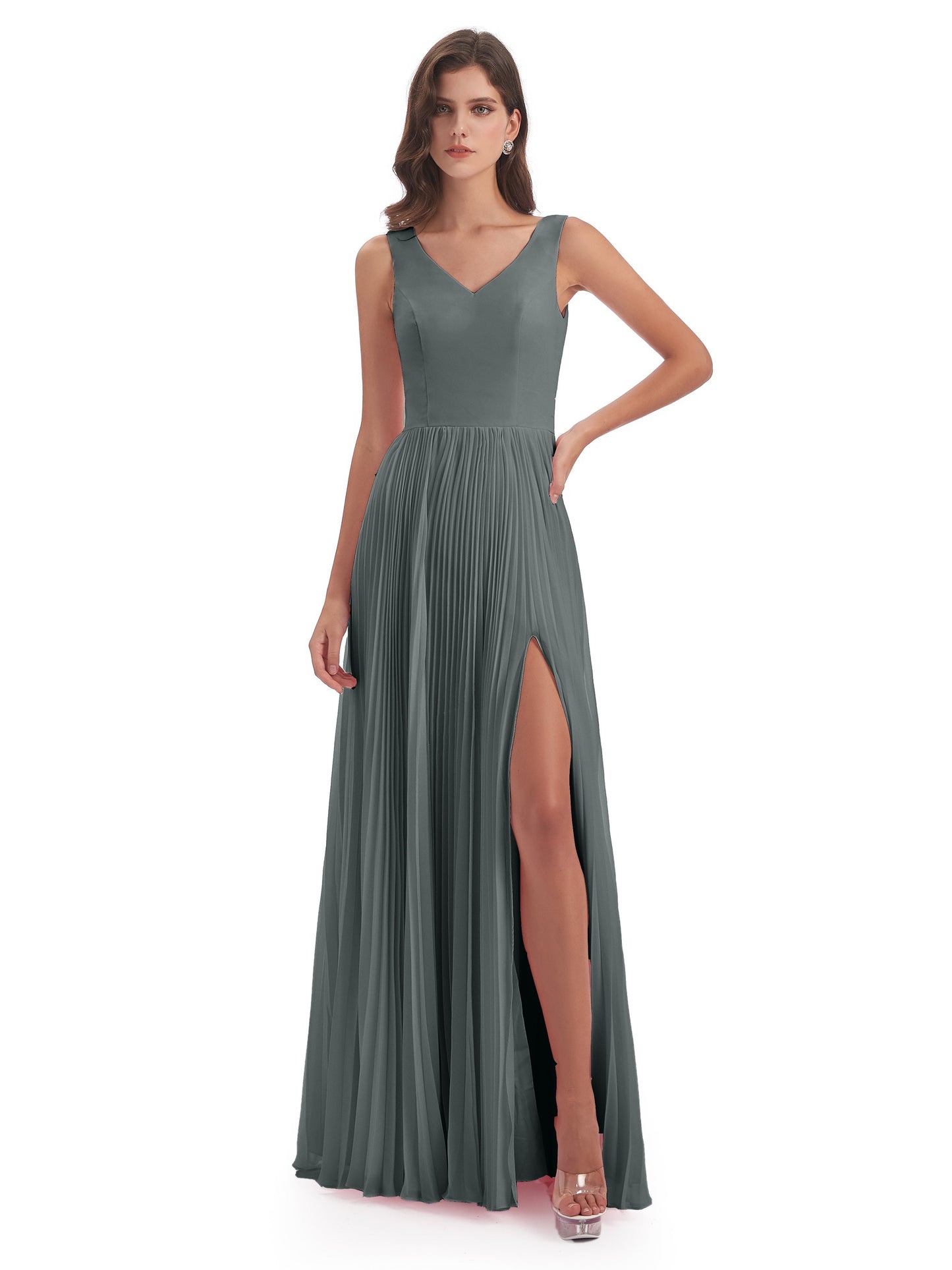 Kenya V-neck Split Chiffon Long Bridesmaid Dresses