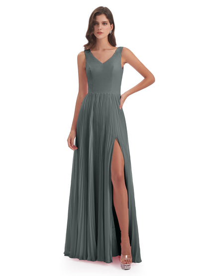 Kenya V-neck Split Chiffon Long Bridesmaid Dresses