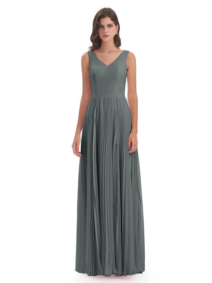 Kenya V-neck Split Chiffon Long Bridesmaid Dresses