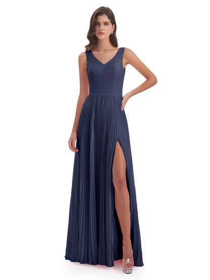 Kenya V-neck Split Chiffon Long Bridesmaid Dresses