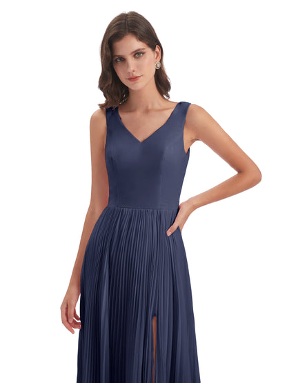 Kenya V-neck Split Chiffon Long Bridesmaid Dresses