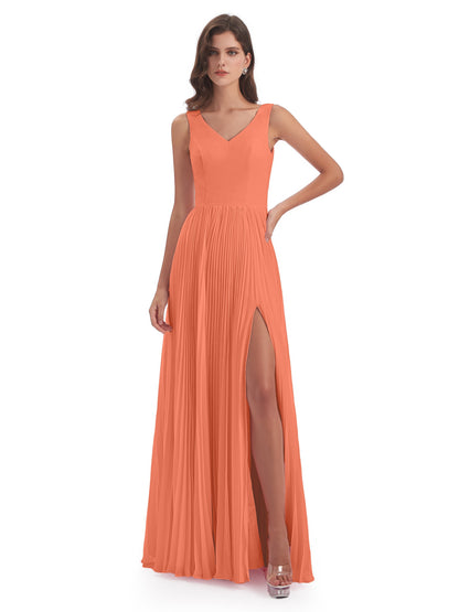 Kenya V-neck Split Chiffon Long Bridesmaid Dresses