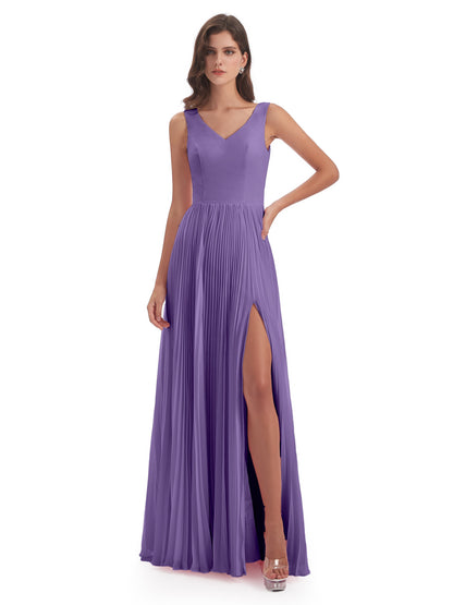 Kenya V-neck Split Chiffon Long Bridesmaid Dresses