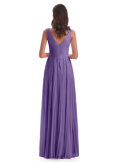 Kenya V-neck Split Chiffon Long Bridesmaid Dresses