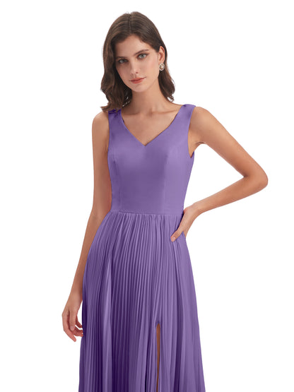 Kenya V-neck Split Chiffon Long Bridesmaid Dresses