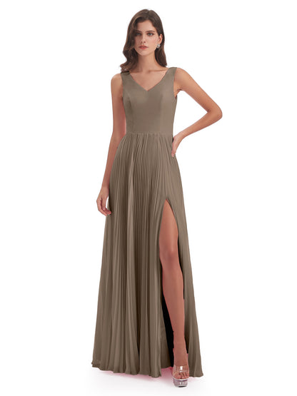 Kenya V-neck Split Chiffon Long Bridesmaid Dresses