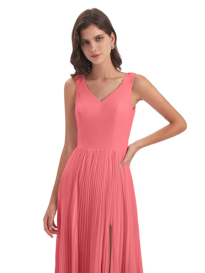 Kenya V-neck Split Chiffon Long Bridesmaid Dresses