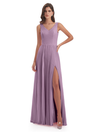 Kenya V-neck Split Chiffon Long Bridesmaid Dresses