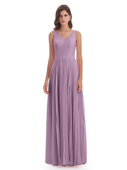 Kenya V-neck Split Chiffon Long Bridesmaid Dresses
