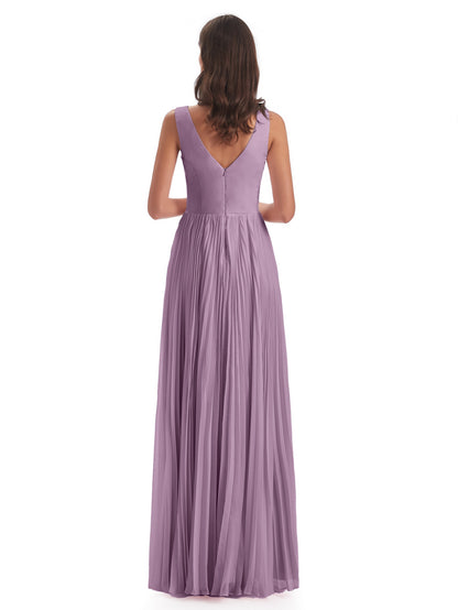 Kenya V-neck Split Chiffon Long Bridesmaid Dresses