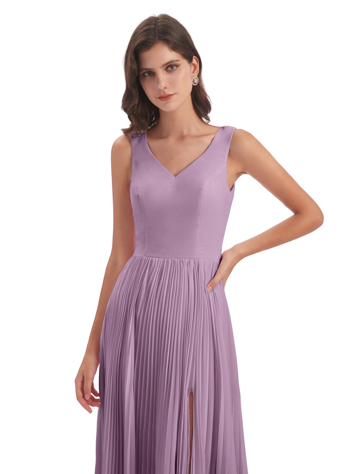 Kenya V-neck Split Chiffon Long Bridesmaid Dresses