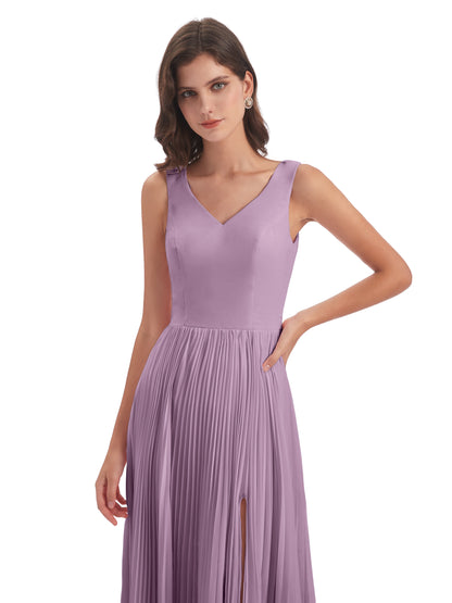 Kenya V-neck Split Chiffon Long Bridesmaid Dresses