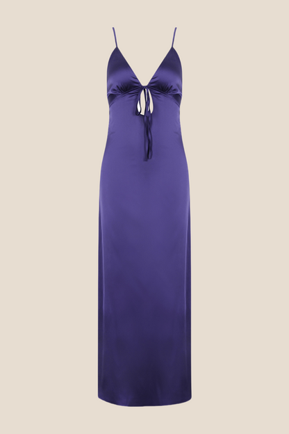 Plunge Neck Pink Back Tie Long Dress