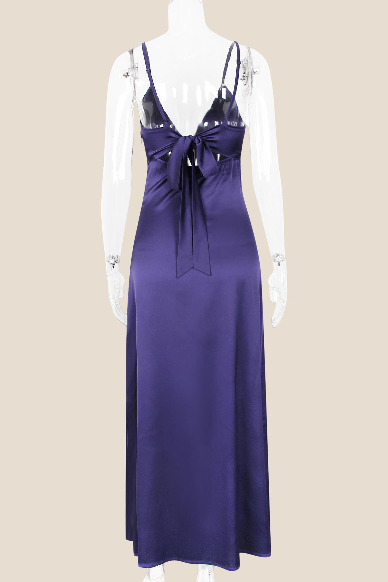 Plunge Neck Pink Back Tie Long Dress