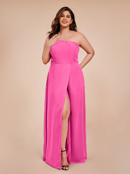 Plus Size One Shoulder Side Slit Chiffon Bridesmaid Dress