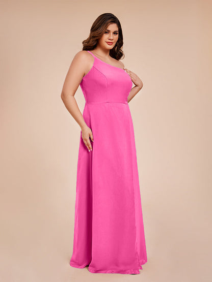 Plus Size One Shoulder Side Slit Chiffon Bridesmaid Dress