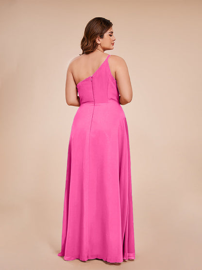Plus Size One Shoulder Side Slit Chiffon Bridesmaid Dress