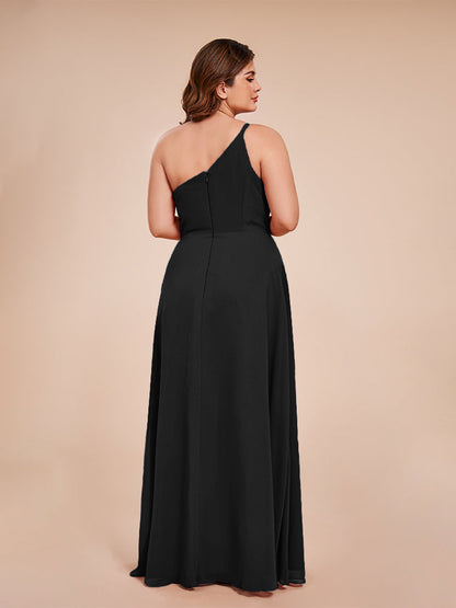 Plus Size One Shoulder Side Slit Chiffon Bridesmaid Dress