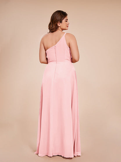 Plus Size One Shoulder Side Slit Chiffon Bridesmaid Dress