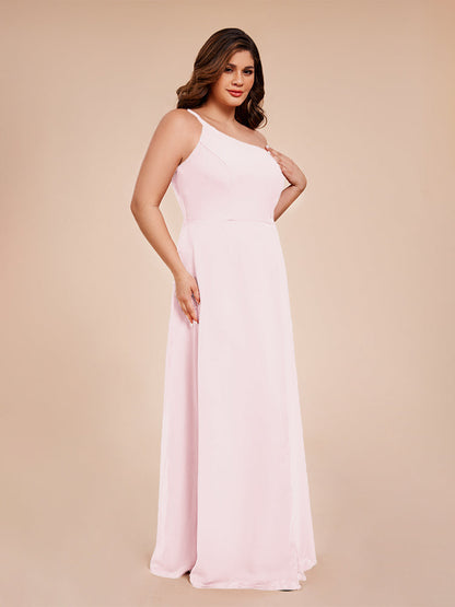 Plus Size One Shoulder Side Slit Chiffon Bridesmaid Dress