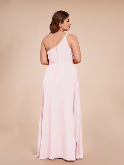 Plus Size One Shoulder Side Slit Chiffon Bridesmaid Dress